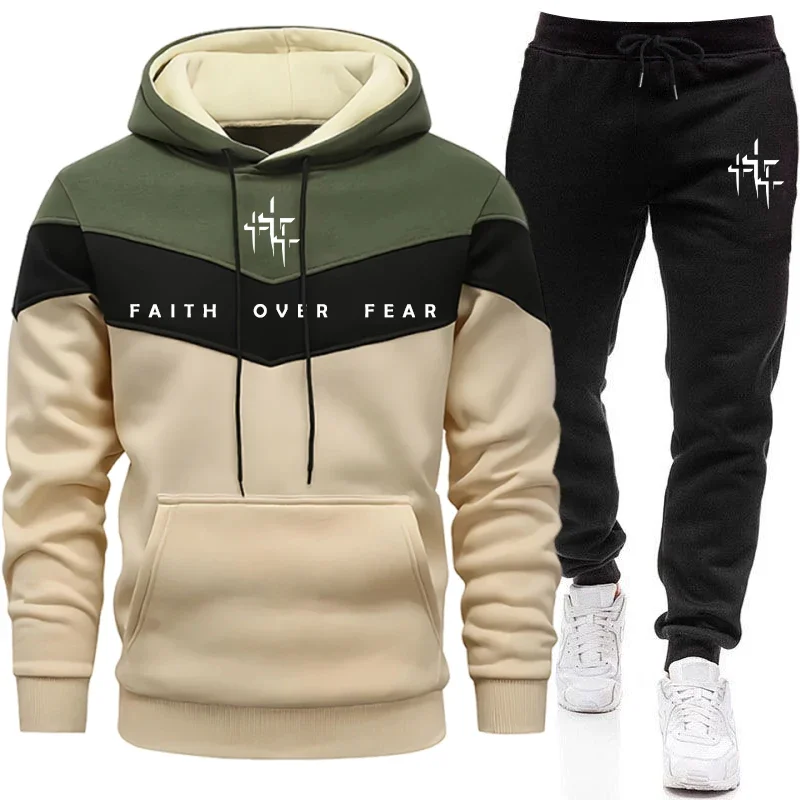 Winter Clothing For Men - Faith Over Fear Men's Tracksuit Hooded