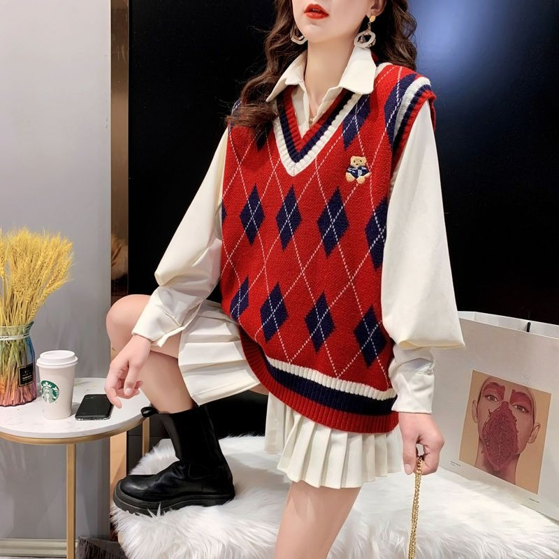 Red Knit Vests for Women Sleev - Winter Clothing Trends 2025 ulasan dan harga